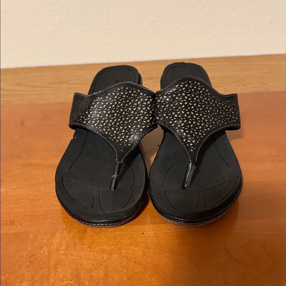 Dr. Scholl's Black Cork Wedge Sandals Thong